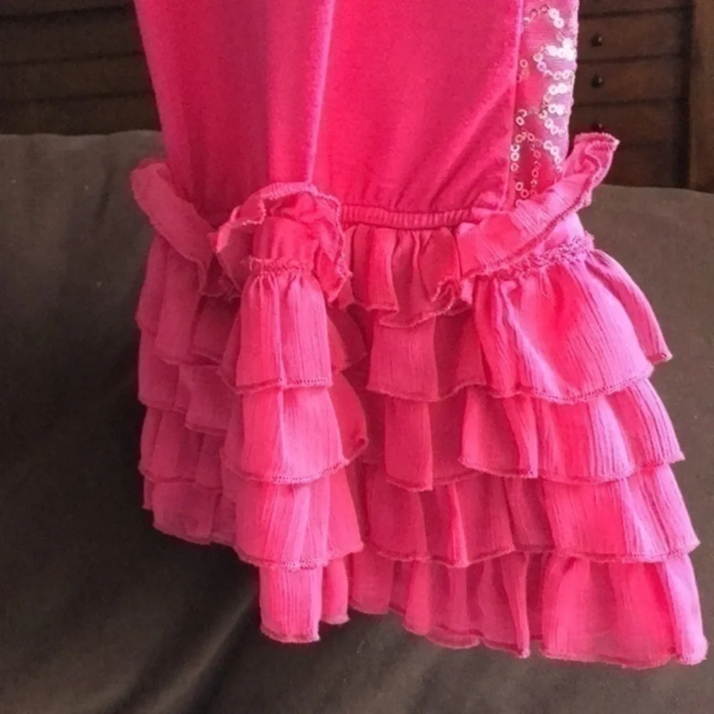 Tempted Girls Sequined Dress Size 4T Bright Pink Ruffled Bottom